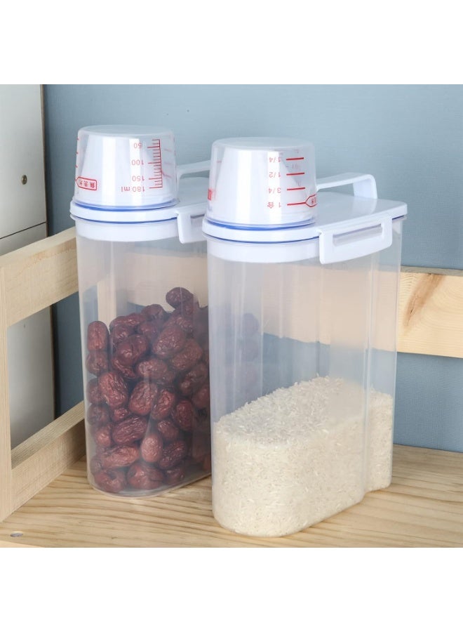 بلومنغ تايم صندوق تخزين الأرز، 4 قطع من حاويات الحبوب، موزع مع كوب قياس، حاويات تخزين بلاستيكية بأغطية، صندوق تخزين المطبخ، حامل الأرز، حاوية طعام - Image 3