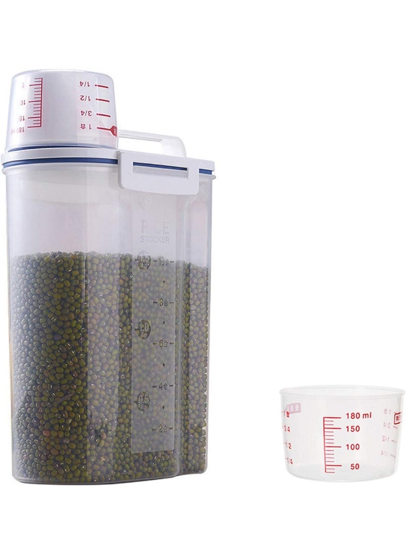 بلومنغ تايم صندوق تخزين الأرز، 4 قطع من حاويات الحبوب، موزع مع كوب قياس، حاويات تخزين بلاستيكية بأغطية، صندوق تخزين المطبخ، حامل الأرز، حاوية طعام - Image 2