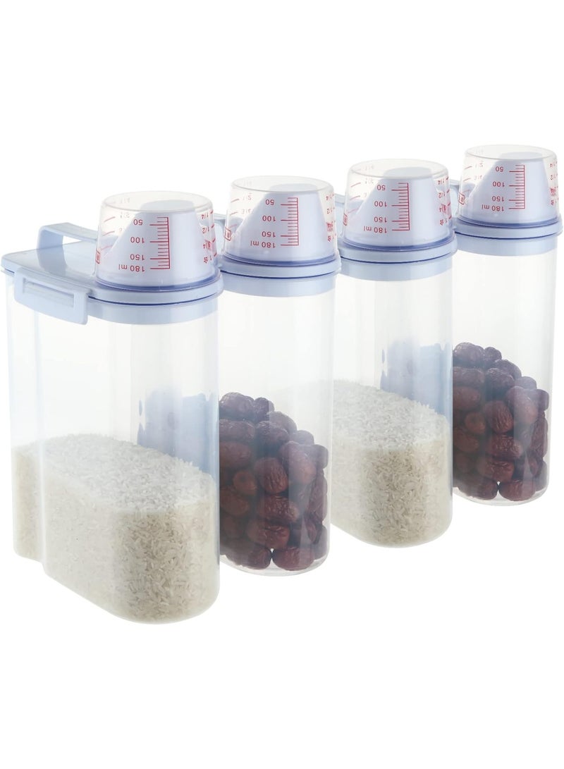 بلومنغ تايم صندوق تخزين الأرز، 4 قطع من حاويات الحبوب، موزع مع كوب قياس، حاويات تخزين بلاستيكية بأغطية، صندوق تخزين المطبخ، حامل الأرز، حاوية طعام - Image 1