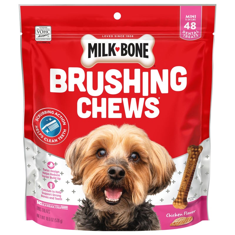 Milk-Bone Original Brushing Chews 48 Mini Daily Dental Dog Treats Scrubbing Action Helps Clean Teeth - Image 1