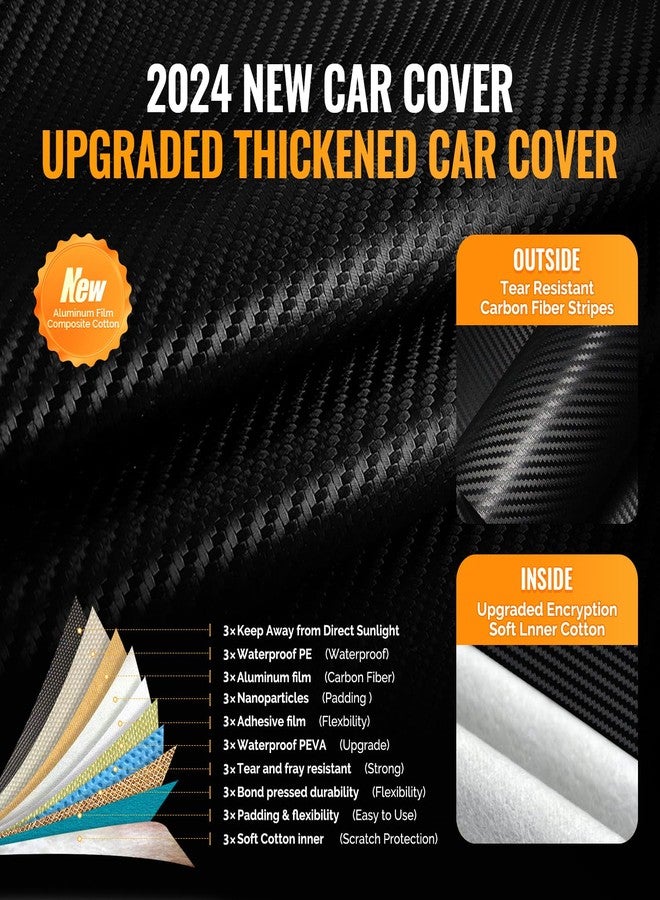 OWEEIO 30 Layers Car Cover for Automobiles All Weather Waterproof, Outdoor Snowproof UV Protection Windproof, Door Zipper, Soft Cotton, Heavy Duty Universal Car Covers, (Fit SUV 181"-190", Black) - Image 2