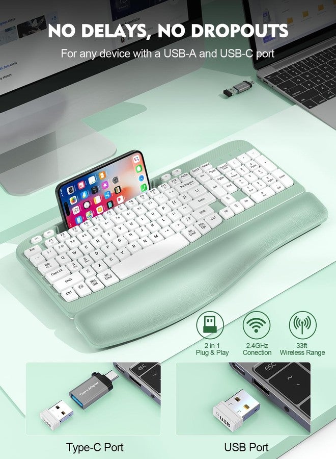 EAYBLLY Wave Keys Wireless Ergonomic Keyboard with Cushioned Palm Rest, Comfortable Natural Typing, for Large Hands, 2.4GHz Full Size Cordless USB Computer Keyboard, for Windows, Laptop, Mac - Image 5