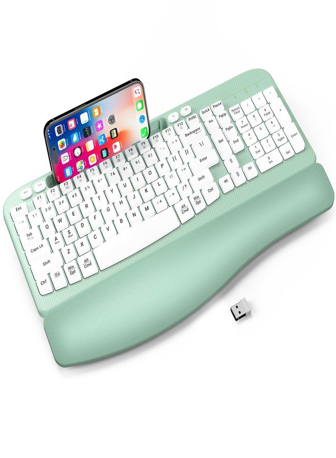 EAYBLLY Wave Keys Wireless Ergonomic Keyboard with Cushioned Palm Rest, Comfortable Natural Typing, for Large Hands, 2.4GHz Full Size Cordless USB Computer Keyboard, for Windows, Laptop, Mac - Image 1
