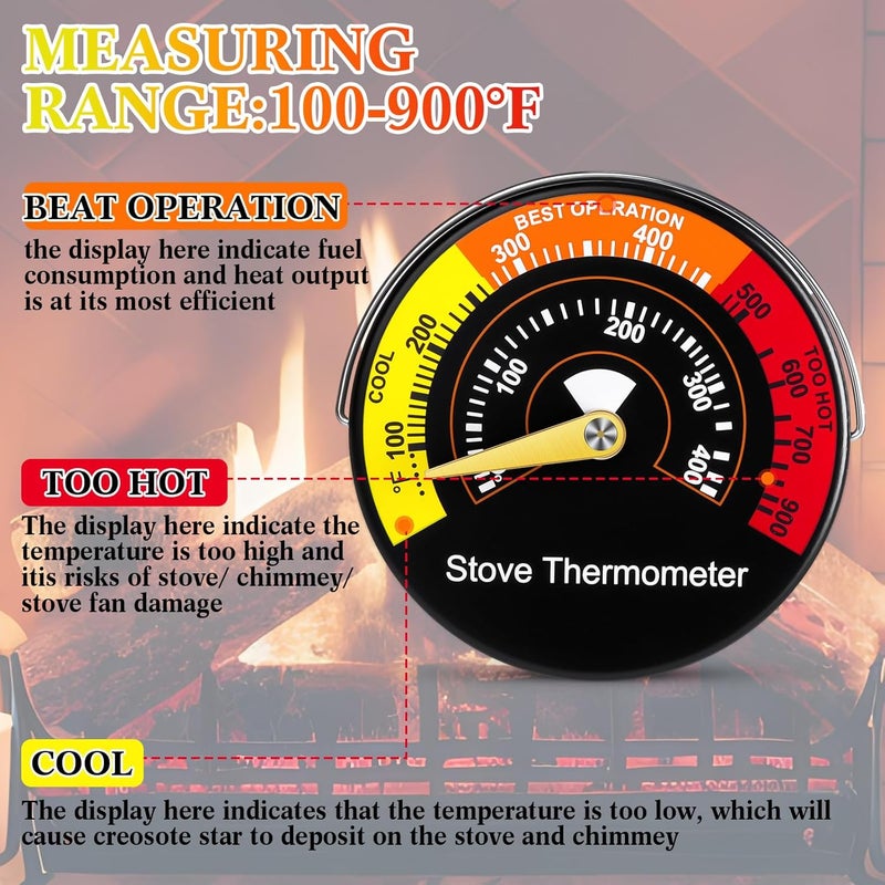 Copkim 2 Pcs Wood Stove Thermometer, Magnetic Oven Temperature Accessories Fire Stove Pipe Thermometer Gauge for Wood Burning Stoves Top Gas Pellet Fireplace Flue - Image 4