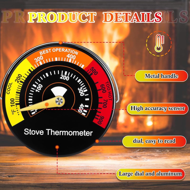 Copkim 2 Pcs Wood Stove Thermometer, Magnetic Oven Temperature Accessories Fire Stove Pipe Thermometer Gauge for Wood Burning Stoves Top Gas Pellet Fireplace Flue - Image 3