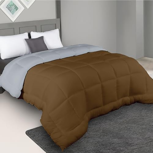 bien LIVING Plush Reversible Microfiber Comforter Single Bed| 220 GSM Single Bed, Quilt, Duvet, 110 GSM ASH Grey +Tapenade - Image 1