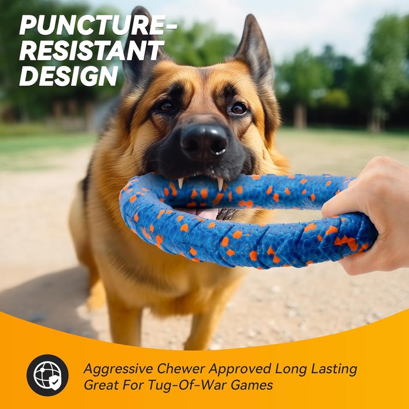 FUSOTO Dog Ring Toy, Indestructible Flying Discs for Throwing Catching, Water Floating Dog Training Ring for Medium Large Breeds (Blue - φ9 inches) - Image 2