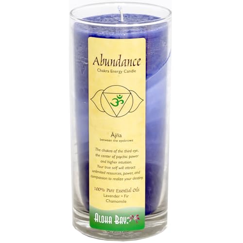 Premium Scented Hand Made Chakra Energy Jar  11 Oz Jar Candle  Abundance Ajna Yoga Prayer  Meditation Candle  Long Burn Essential Oils of Lavender Fir  Chamomile  Aloha Bay