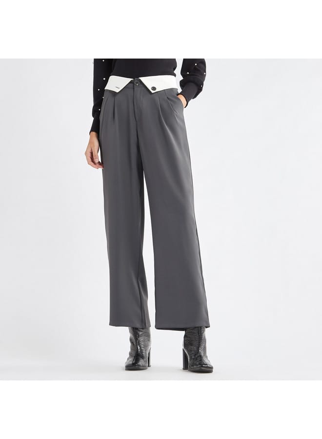Splash FAV Plain Wide Leg Pants with Pleat Detail and Pockets  - Image 1