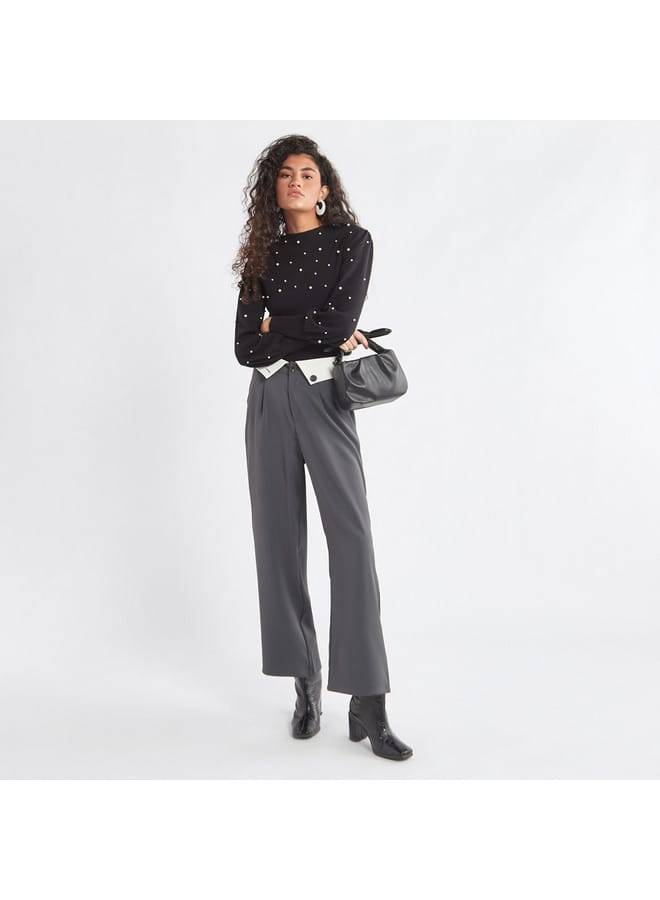 Splash FAV Plain Wide Leg Pants with Pleat Detail and Pockets  - Image 2