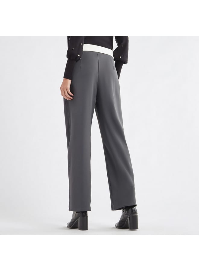 Splash FAV Plain Wide Leg Pants with Pleat Detail and Pockets  - Image 3
