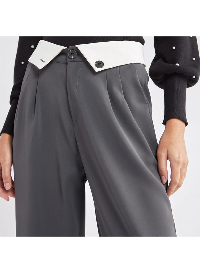Splash FAV Plain Wide Leg Pants with Pleat Detail and Pockets  - Image 4