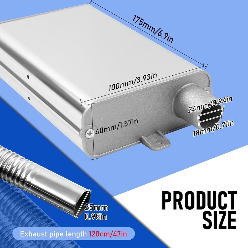 DTNESS 120cm/47.2" Diesel Heater Exhaust Pipe with Upgraded Muffler and Clamps, 1"/2.5cm ø Generator Exhaust Extension Stainless Steel Exhaust Pipe Parking Air Heater Fuel Tank Diesel Gas Vent Hose - Image 3