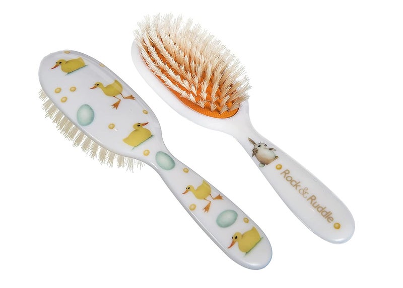 Rock  Ruddle Soft White Natural Boar Bristle Hairbrush for Babies and Young Children Perfect for Fine Hair Detangling and Smoothing Little Ducks Design Small