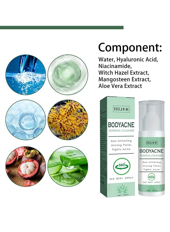EELHOE Body Acne Removal Cleanser Spray, Back Acne Treatment, Back Acne Spray, Body Acne Marks Repair Back Shoulder Acne Skin Care Spray,120ml - Image 5
