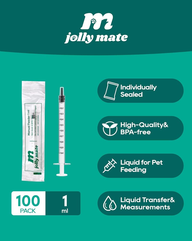 عبوة JollyMate مكونة من 100 حقنة بسعة 1 مل للسوائل، وحقن فموية بسعة 1 مل بدون إبرة مع غطاء، مغلفة بشكل فردي لاستخدامها في إطعام الحيوانات الأليفة، المختبرات العلمية، قياس السوائل، وأجهزة توزيع الزيت والغراء. - Image 5