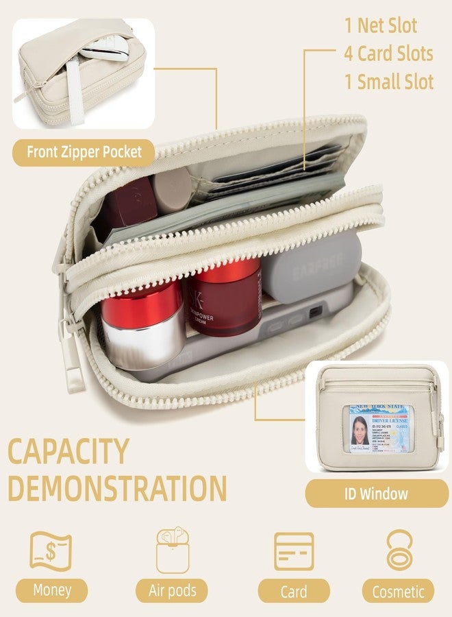 FODOKO Wristlet wallets for women Nylon Quilted Wallet with 4 Zippers,Travel Credit Card,Holder Cell Phone Organizer, Beige 2 - Image 4