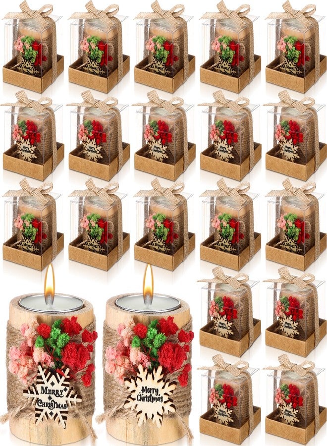 MTLEE 20 Sets Baptism Candle Favors for Guests Wooden Candle Holders with Tealight Candles Tags and Gift Boxes for Baptism Wedding Party Baby Shower Souvenirs(Multicolor,Snowflake) - Image 1