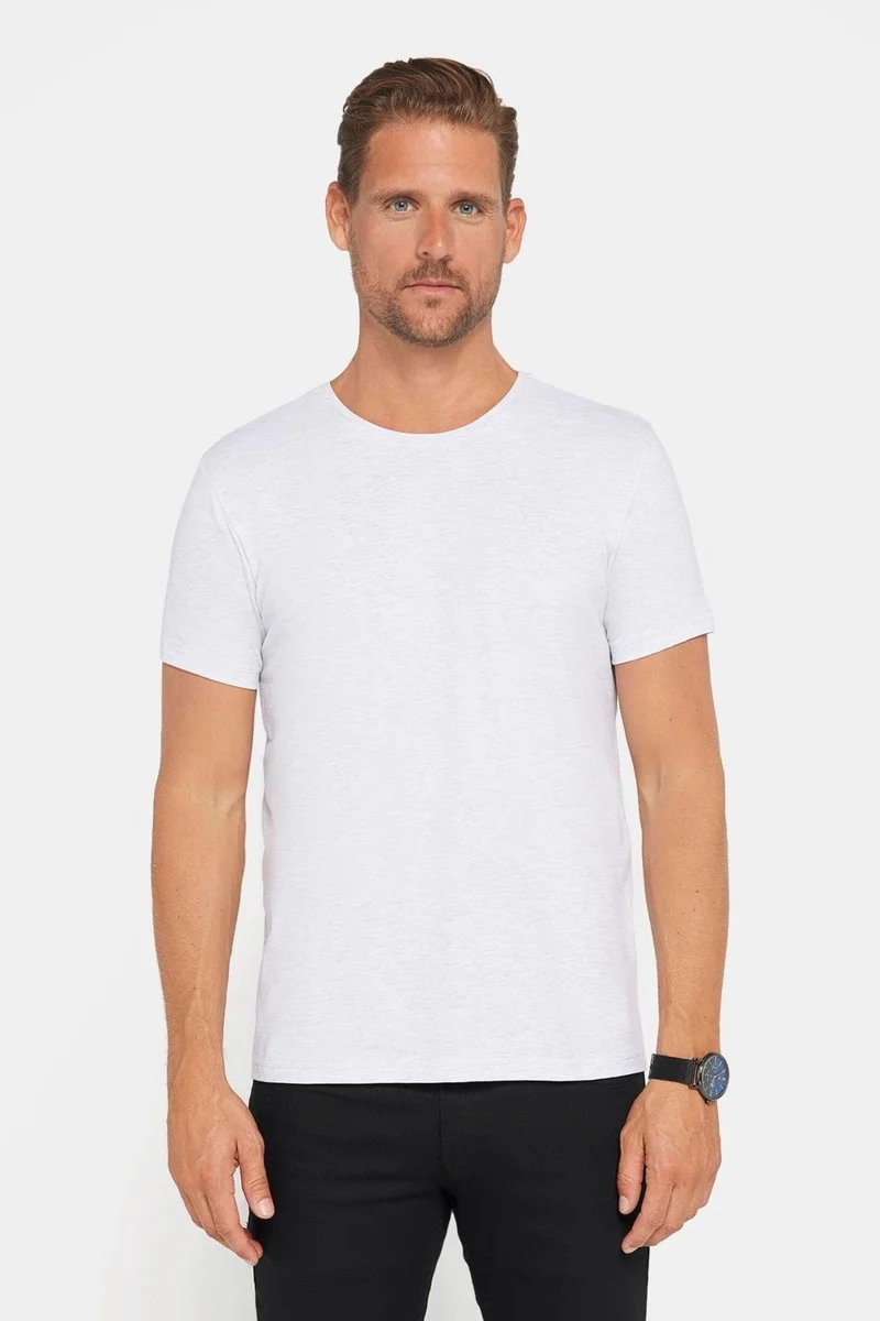 تودورس Men's Slim Fit Slim Cut Cotton Soft Texture Flexible Fabric Plain Basic Gray Crew Neck T-Shirt