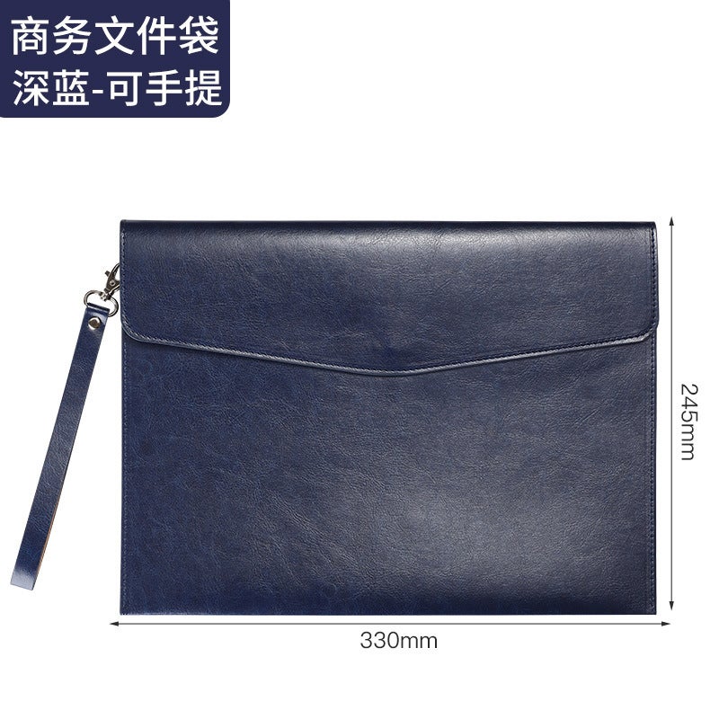 Generic A4 Leather Document Bag Business Office File Holder 64-stripe blue belt portable 