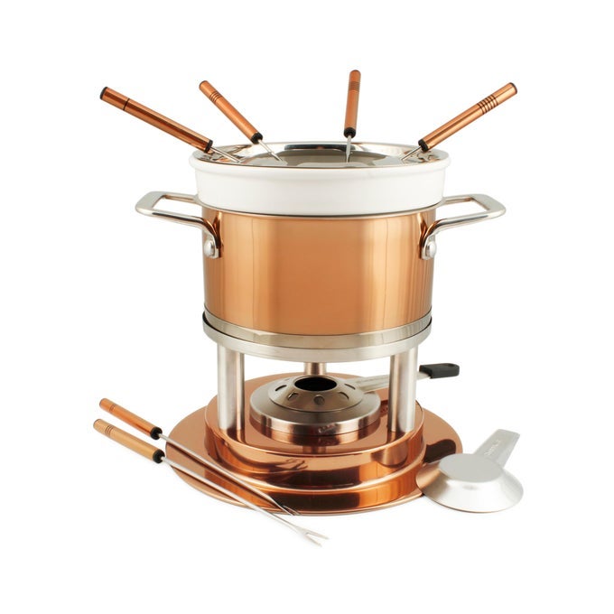 BERN 11PIECE COPPER PLATED 3IN1 FONDUE SET IDEAL FOR MELTING CHEESE CHOCOLATE BUTTER MORE PERFECT FOR KITCHEN COLLECTION WEDDING GIFT GIVING 16 QUARTS 15 LITER