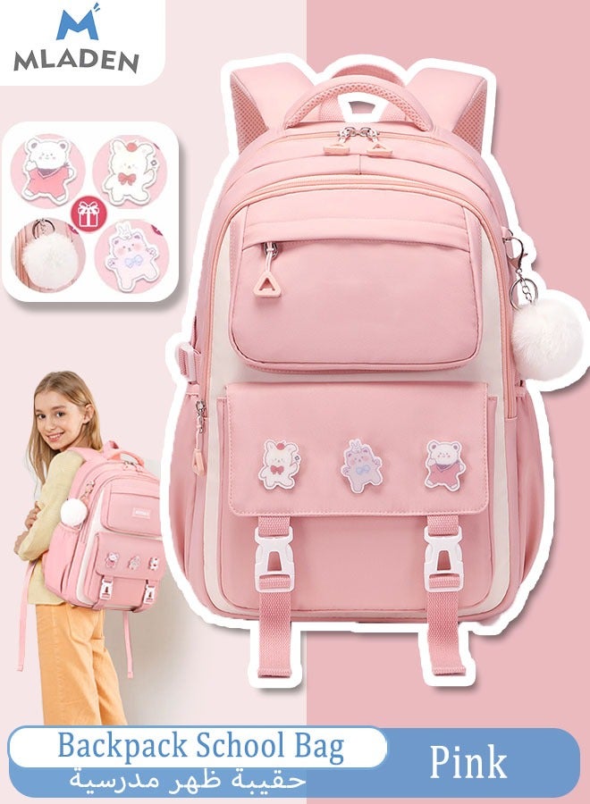 MLADEN Pink Personalized Adult Backpack Kids School Bag With 3 Badges 1 Pendant Lightweight Resistant Big Travel Daypack For Teen Girls School Backpack 47*19*32Cm - Image 1