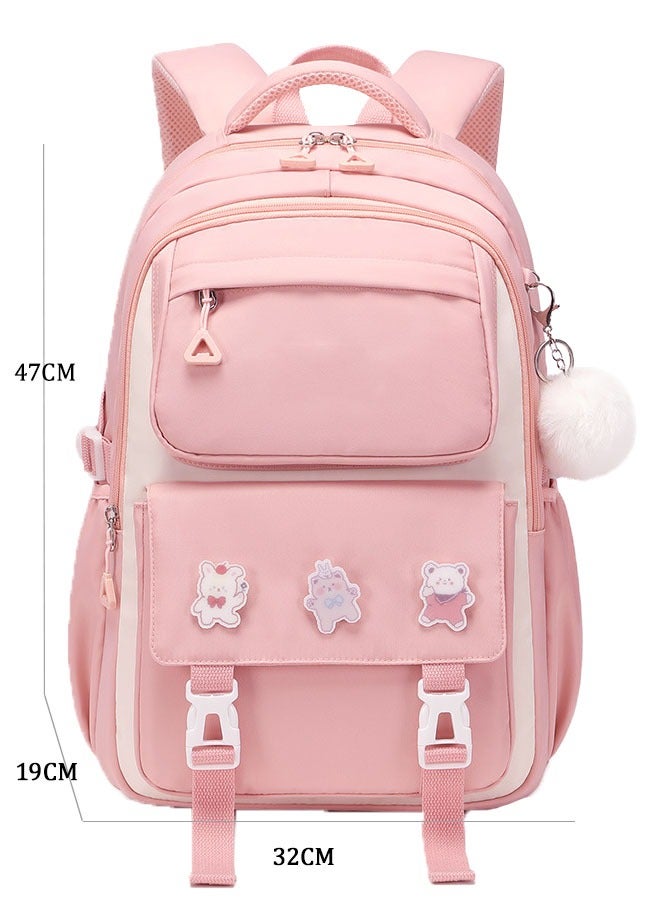MLADEN Pink Personalized Adult Backpack Kids School Bag With 3 Badges 1 Pendant Lightweight Resistant Big Travel Daypack For Teen Girls School Backpack 47*19*32Cm - Image 2