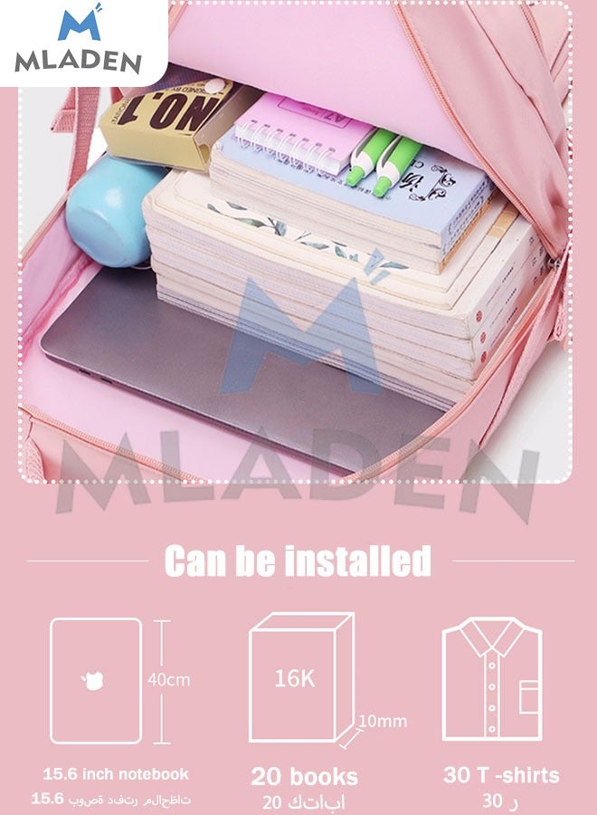 MLADEN Pink Personalized Adult Backpack Kids School Bag With 3 Badges 1 Pendant Lightweight Resistant Big Travel Daypack For Teen Girls School Backpack 47*19*32Cm - Image 5