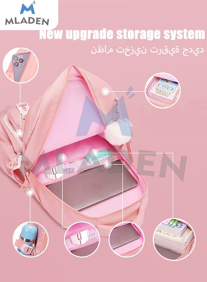 MLADEN Pink Personalized Adult Backpack Kids School Bag With 3 Badges 1 Pendant Lightweight Resistant Big Travel Daypack For Teen Girls School Backpack 47*19*32Cm - Image 4
