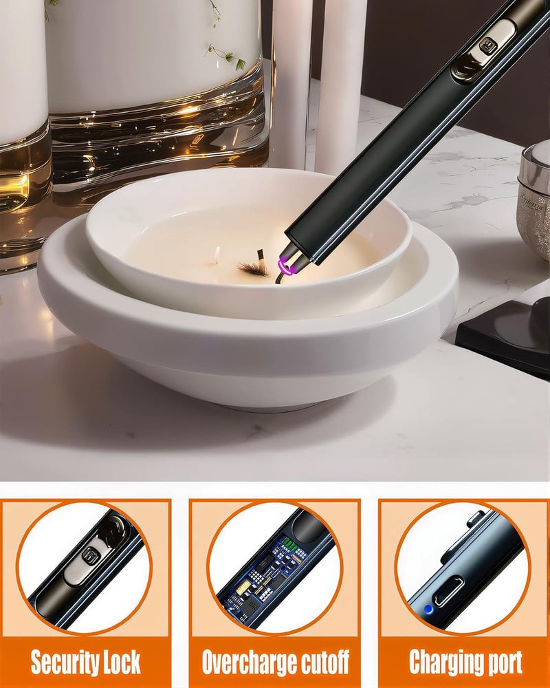 YOUTUOY 5 in1 Candle Accessory Set with Rechargeable Candle Lighter, Candle Wick Trimmer, Candle Wick Snuffer, Candle Wick Dipper, Storage Tray Plate, Candle Care Kit (Matte Black) - Image 3