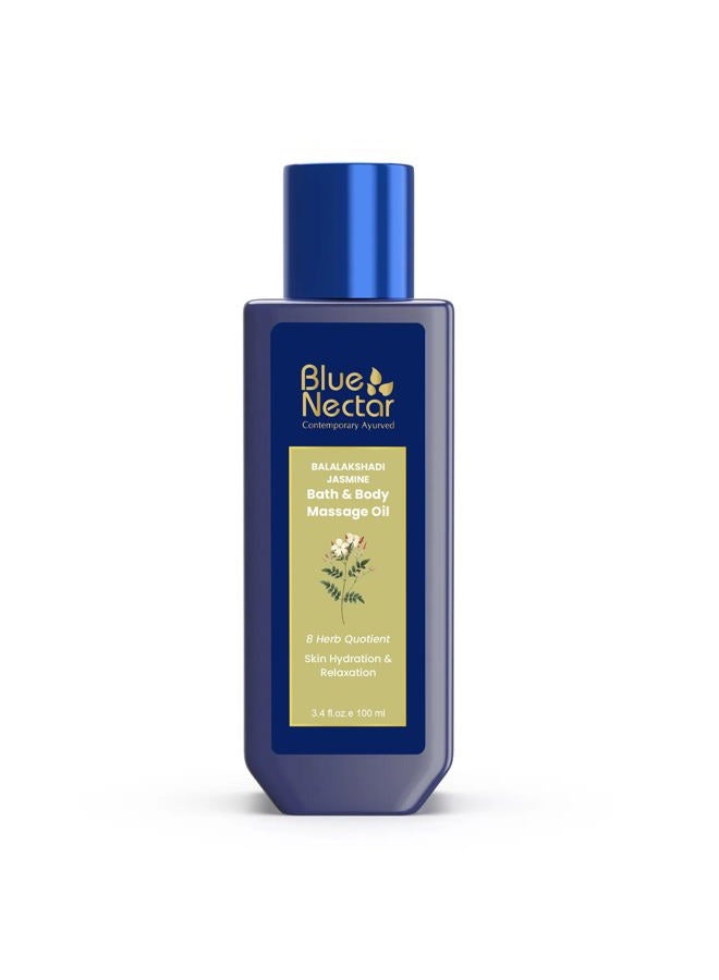 Blue Nectar Body Oil for Women & Men | Bath & Body Massage Oil with Ashwagandha & Natural Jasmine Oil | Plant Based Aromatherapy (8 Herbs, 100ml) - Image 1