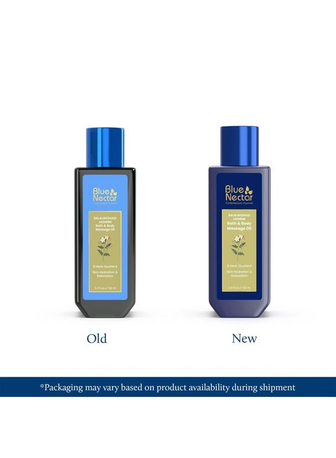 Blue Nectar Body Oil for Women & Men | Bath & Body Massage Oil with Ashwagandha & Natural Jasmine Oil | Plant Based Aromatherapy (8 Herbs, 100ml) - Image 2