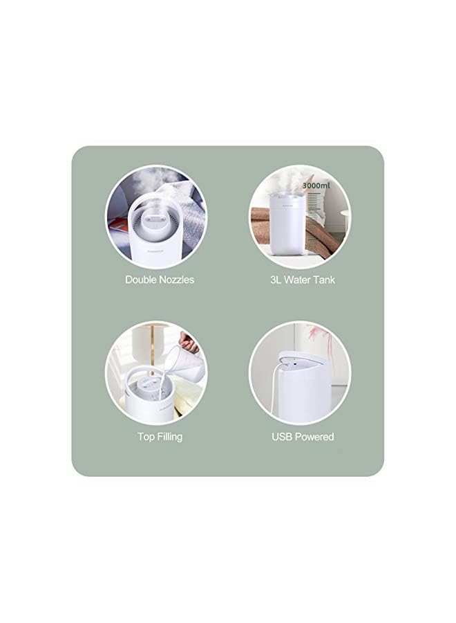 Zaboon 3L Mist Humidifier Diffuser Dual Mists Quiet Humidifier Top Filling Cool Mist Essential Oil Diffuser Auto ShutOff Humidifier for Bedroom USB Powered Home Humidifier - Image 3