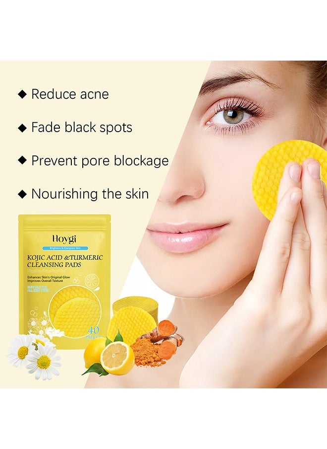Hoygi - Kojic Acid & Turmeric Cleansing Pads ，for Dark Spots Turmeric Kojic Acid Cleansing Pads Helps Balance Skin Oil & Water Fade Spot Remove Excess Keratin Clean Oil Refines Pores 40PCS - Image 1