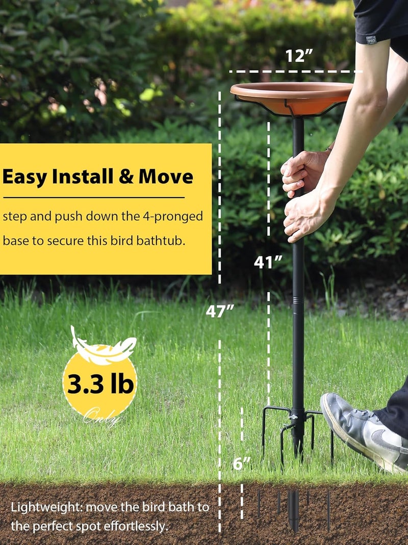 Feblomst Bird Bath for Outside, Inground Birdbaths for Outdoors Gardens, 2-in-1 Feeder Bath Bowl, Attractive, 47 inches - Image 2