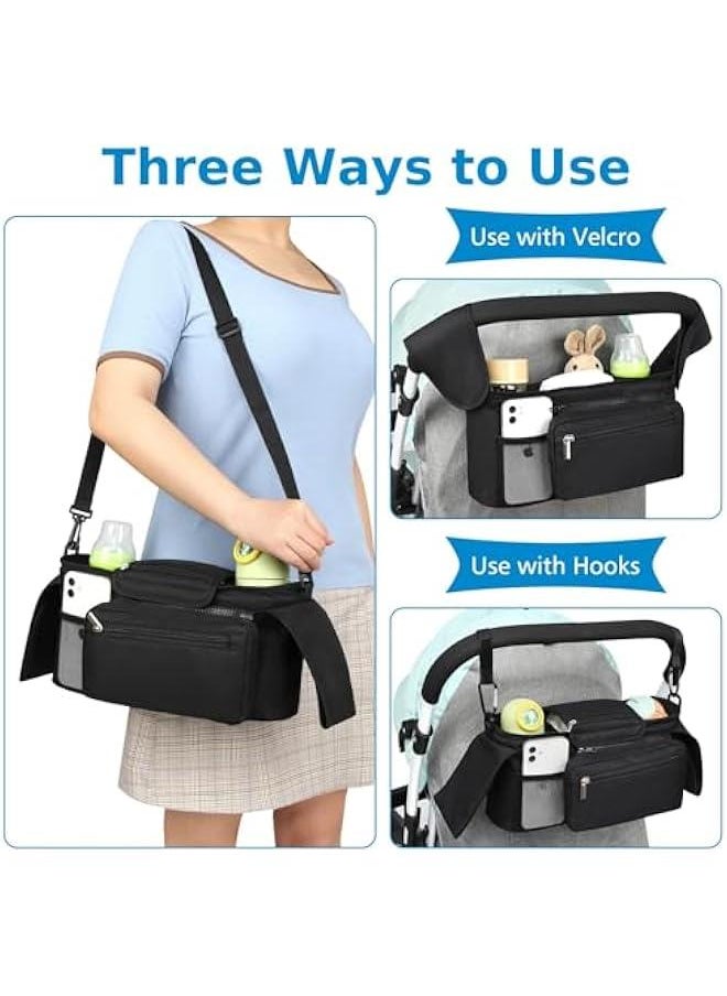 HOOKOR Universal Stroller Organizer with Insulated Cup Holder Detachable Phone Bag and Shoulder Strap,Stroller Bag Caddy Organizer Accessories Fits for Uppababy, Baby Jogger, Strollers (Black)  - Image 5