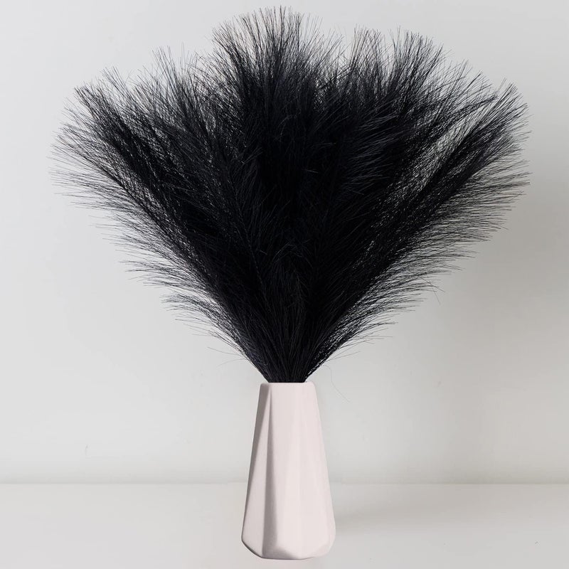 EVODIS Faux Pampas Grass, 18"/45cm Artificial Pampas Grass Fluffy 6 Stem pompous Grass Flower Arrangement and Vase Filler for Boho Home Wedding Decoration (Black) - Image 1