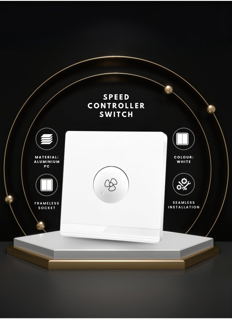 Vmax - 3x3" White/Ivory Smart Fan Speed Control Switch – Adjustable Ceiling Fan Speed Regulator - Image 1