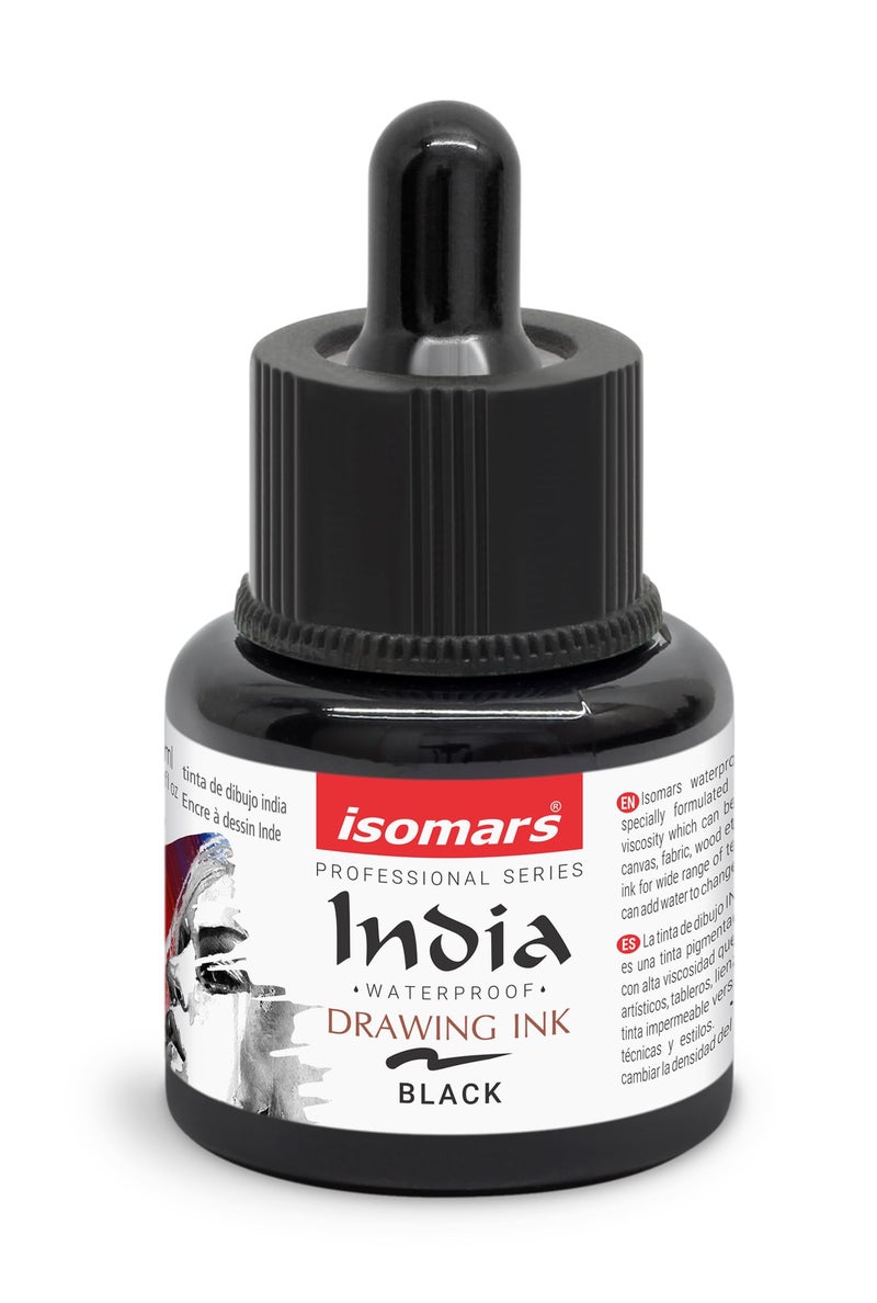 Isomars Waterproof Drawing Ink with Dropper – 35ml | Black India Ink for Calligraphy, Art, Technical Drawing | Fade-Resistant & Quick-Drying (Black) - Image 2