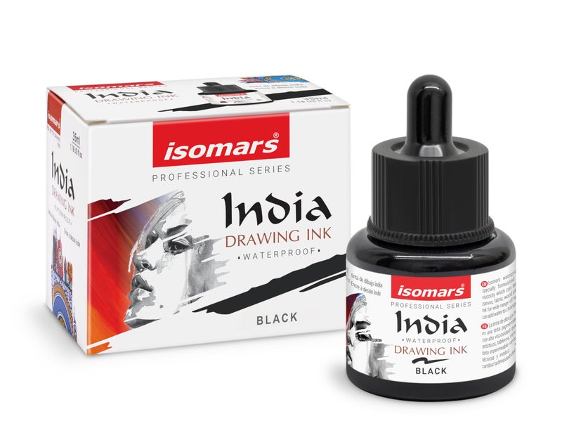 Isomars Waterproof Drawing Ink with Dropper – 35ml | Black India Ink for Calligraphy, Art, Technical Drawing | Fade-Resistant & Quick-Drying (Black) - Image 1