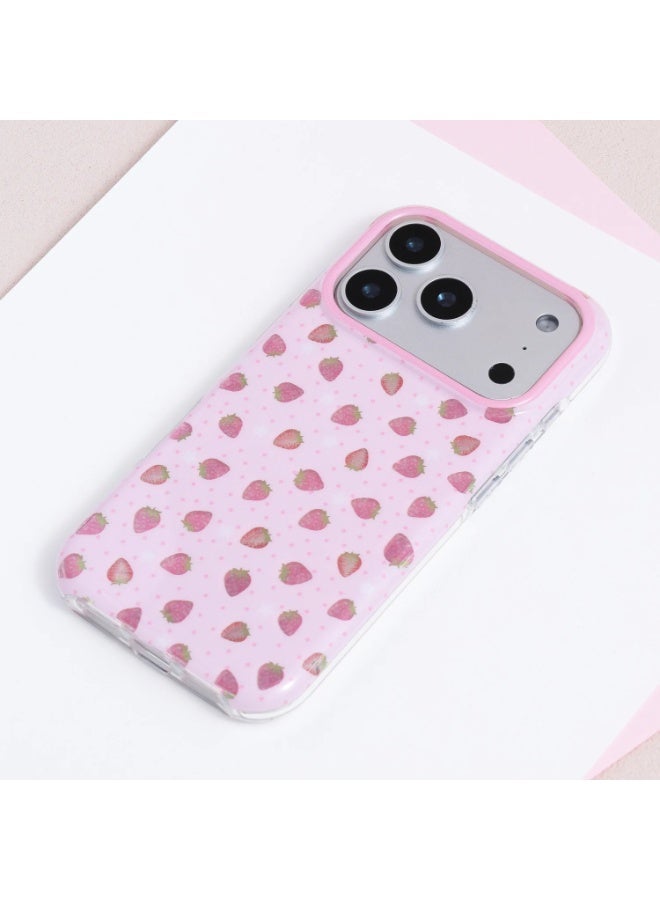 كفر iPhone 17 Pro، كفر هاتف بتصميم فراولة لامع ومتدرج الألوان مع نقشة ذهبية، غطاء خلفي واقٍ خفيف مقاوم للصدمات مع حافة مرتفعة لحماية الكاميرا لهاتف Apple iPhone 17 Pro - Image 1