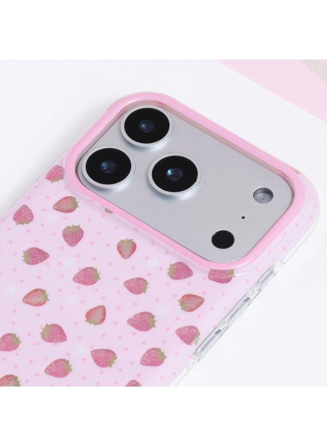 كفر iPhone 17 Pro، كفر هاتف بتصميم فراولة لامع ومتدرج الألوان مع نقشة ذهبية، غطاء خلفي واقٍ خفيف مقاوم للصدمات مع حافة مرتفعة لحماية الكاميرا لهاتف Apple iPhone 17 Pro - Image 2
