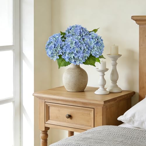 ZYTUYO 20 inches 4 Pcs Blue Green Real Touch Hydrangea Artificial Flowers Boho Lifelike Real Looking Latex Hydrangeas Flower with Long Stem for Home Decor Spring Table Centrepiece - Image 5