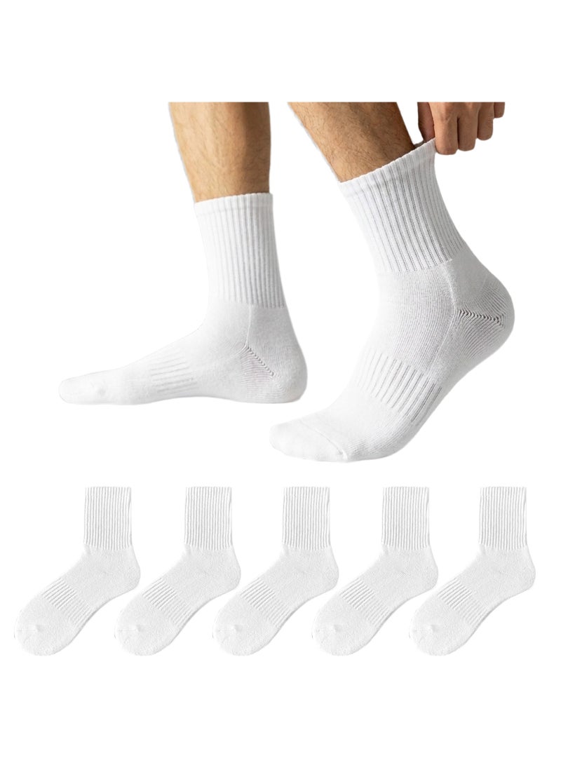 Infino Men's Crew Cotton Socks(5 Pack) 7A Antibacterial - Breathable & Non-Stuffy, Terry Sole for Shock Absorption and Protection, Athletic Socks Ideal for Sports & Daily Wear; White(15cm sock height)