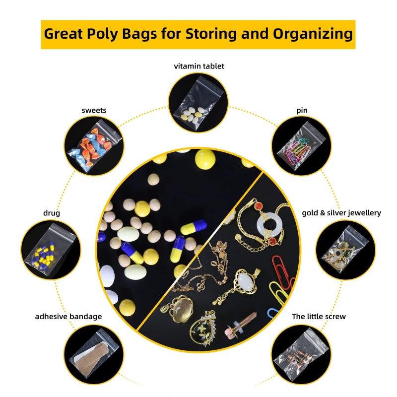 JINYONBAG Small Plastic Bags 4x6, 200pcs, Transparent for Pills, Clear Reusable Baggies for Jewelry, Coins, Candy, etc - Image 5