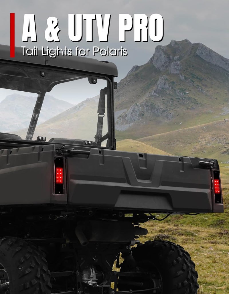 A & UTV PRO LED Tail Lights Kit for Polaris Ranger 400 570 Midsize 800 EFI - Smoked Rear Brake Stop Taillight Assembly - Image 2