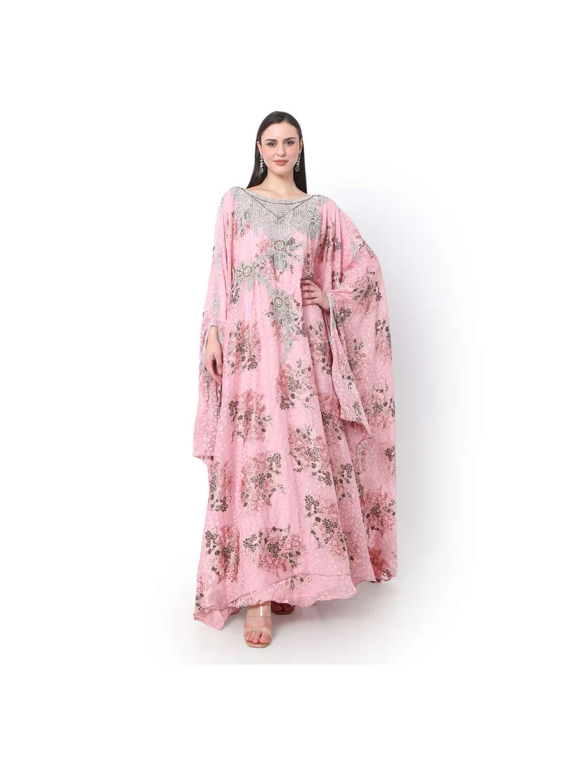 HANA & SARA HEAVY FANCY EMBELLISHED STONE WORK WITH FLORAL PRINTED DESIGNER ARABIC KAFTAN JALABIYA DRESES