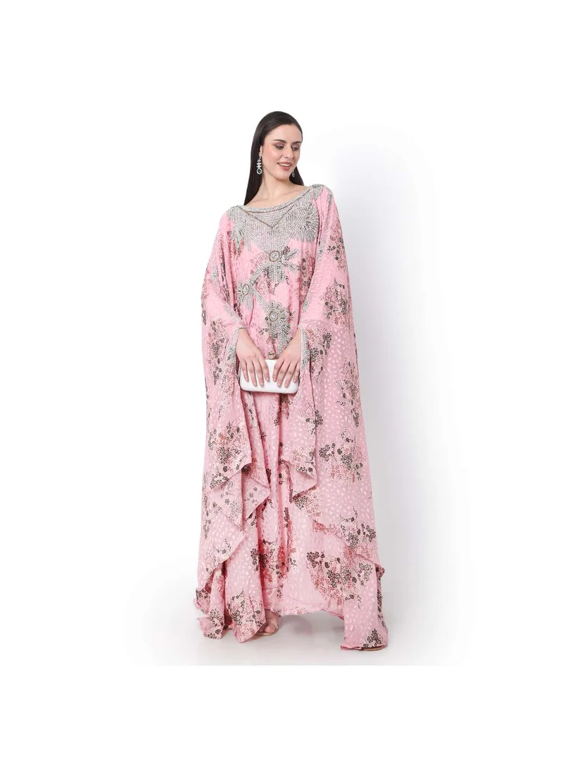 HANA & SARA HEAVY FANCY EMBELLISHED STONE WORK WITH FLORAL PRINTED DESIGNER ARABIC KAFTAN JALABIYA DRESES