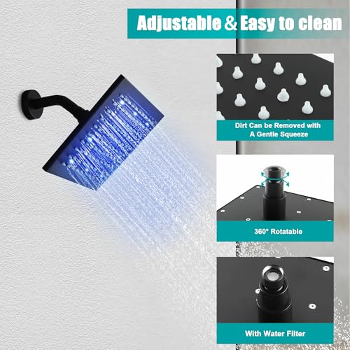 SKOWLL Shower Faucet Set Matte Black, Bathroom Wall Mount 8 Inch LED Shower Head Set, Single Function Shower Trim Kit with Rough-in Valve - Image 4