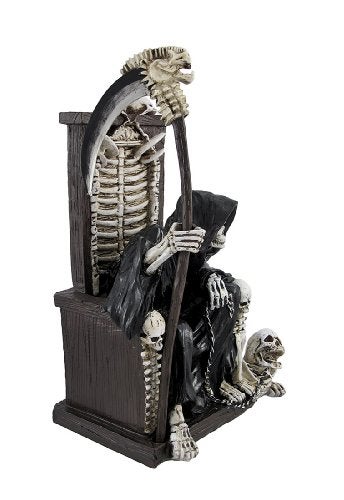 DWK - Dark Master - Grim Reaper Skeleton on Throne with Pet and Scythe Collectible Gothic Fantasy Figurine Statue Halloween Death Sculpture Home Décor Accent, 10-inch - Image 2